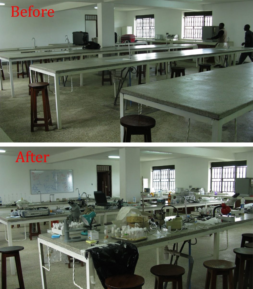 Before and after pictures of a lab equipped with the help of TReND.